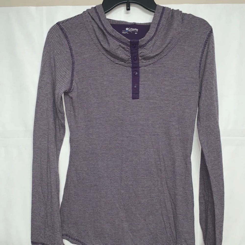 Columbia Womens Small Purple Striped Long Sleeve Button Up Hoodie